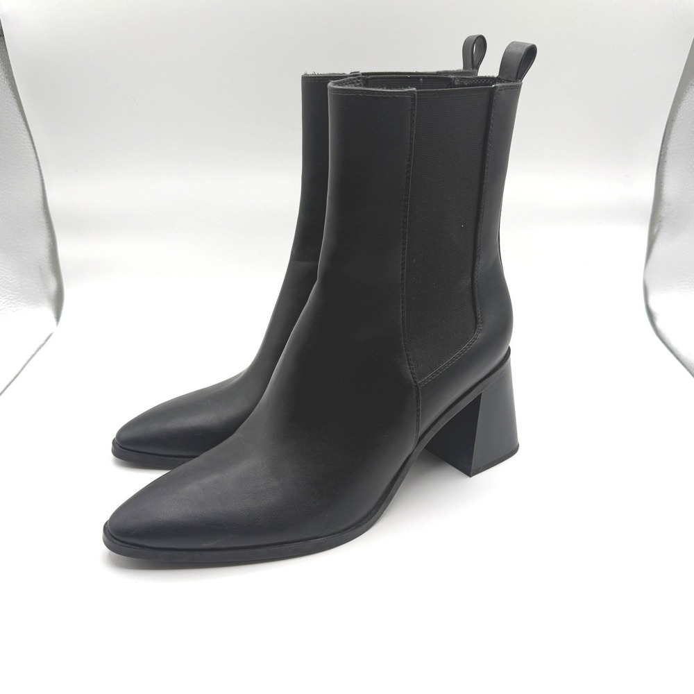 Zara Ankle Boots Women 11 Black Pointed Toe Block Heel Chelsea Bootie Minimalist